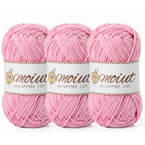 Image of 3 Pack Cotton Yarn for Crocheting, Baby Yarn for Crocheting Soft, 393yds / 5.29oz Fluffy Amigurumi Crochet Yarn, 5 Ply 100% Milk Cotton Yarn for Puzzle、Socks、Clothes(3 Deep Pink)