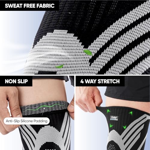 Image of Frido Active Knee Cap Support for Men & Women | Pain Relief Knee Brace | Anti-Sweat & Comfortable | Compression Knee Supporter for Joint Support, Sports, Gym & Injury Recovery (1 Pair) Black, Large