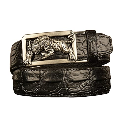Belt Men,Ratchet Leather Mens Carvedvintage Tiger Buckle ​Novelty Dress Jeans Belt,Black b,120CM/47.3''