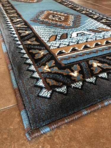 Kingdom Southwest Native American Runner Area Rug Blue & Brown Design D143 (2 Feet X 7 Feet) #TOP4
