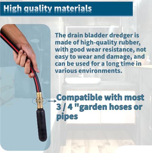 Drain Bladder Unclogger fits 1.5to3 Pipes.& 3/4 Garden Hose Shut Off Valve,Drain Cleaning Bladder Unclogs Clogs in Kitchen Sinks, Bathtubs and Swimming Pool Pipes Through High-Pressure Water Flow