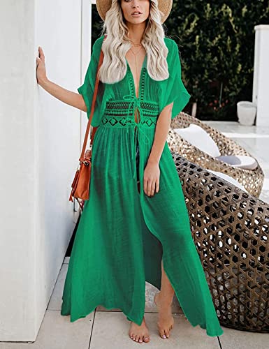 Women Swimsuit Cover Up Open Front Long Beach Kimono Cardigan Swim Bathing Suit Cover Up Green one Size2