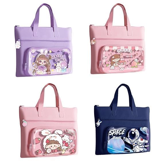 Image of Print Delight Handbag /Tutor Bag for Girls, Test Paper Book Storage Bag Kids Handmade Art Supplies Bags Thick Waterproof Portable Storage Bags for Kids (Purple Magic World Pouch Bag)