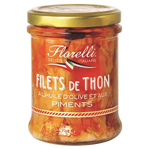 Florelli - Filets de thon à l'huile pimentée, saveurs du monde, produit en Europe et Méditerranée, 200g - Le Lot De 3