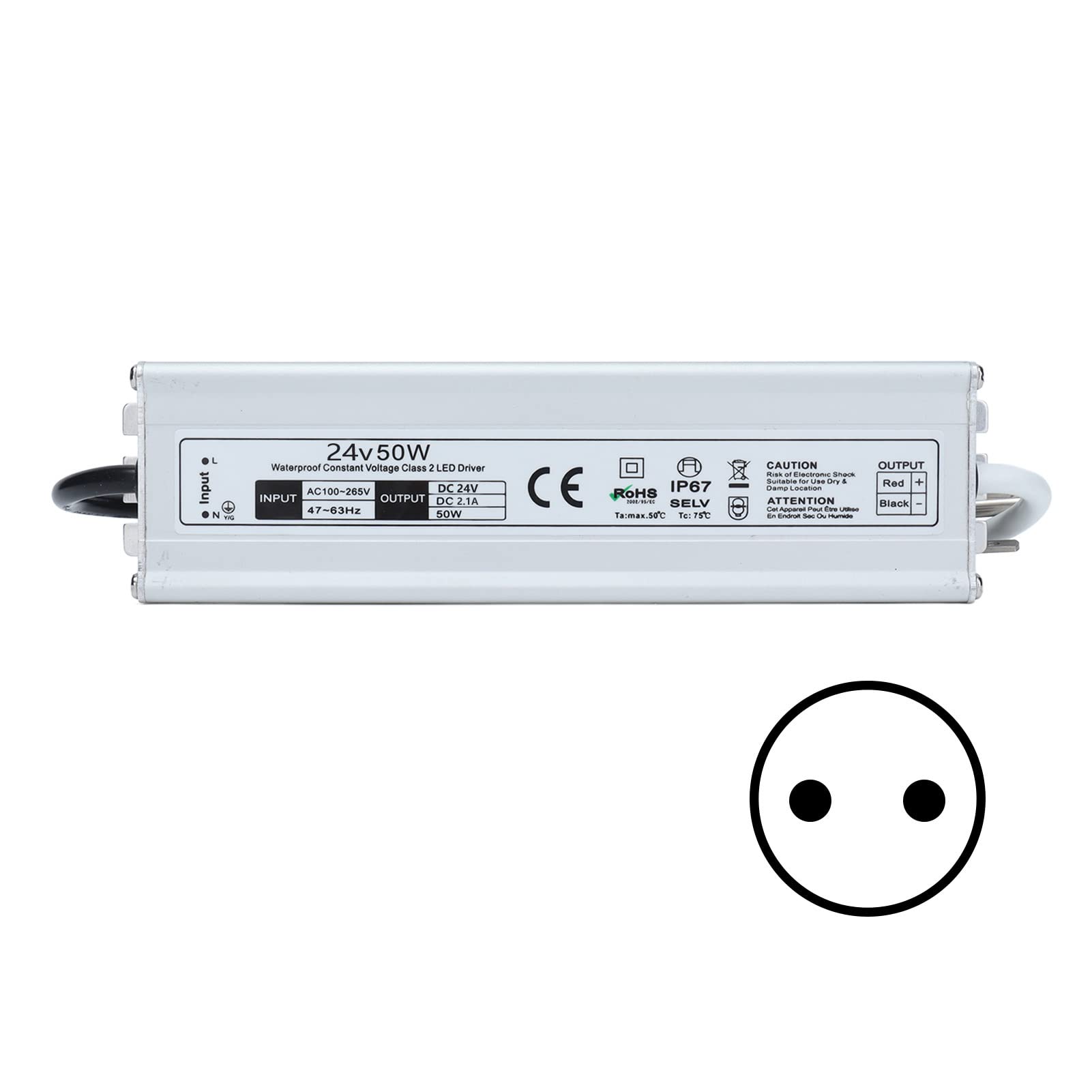 Driver LED 50W 12V/24V Impermeabile IP67 Trasformatore LED Alimentatore LED da 100~265V AC a 12V/24V DC Uscita a bassa tensione per luce LED, Computer Project, Industrial(Spine UE-24V)
