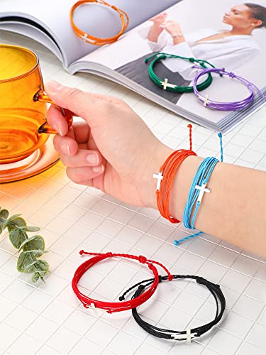 Yinkin 12 Pcs Cross Bracelet for Women and Men Adjustable Nylon Rope Christian Handmade Braided Bracelet for Teens Handmade Christian Jewelry Wish Bulk Cross Bracelets3