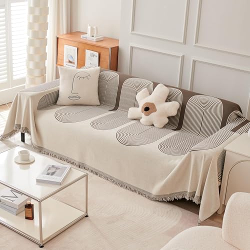 HOKIPO Printed Chenille Sofa Cover 3 Seater Throw Blanket, Coffee | Printed chenille, fully covers a 3 seater sofa - seat, back and arms. Machine wash