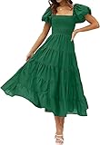 YOKNETIG Vestido Largo de Verano para Mujer,Dress Casual con Cuello Cuadrado,Vestidos de Playa-Diseño de Manga Burbuja...