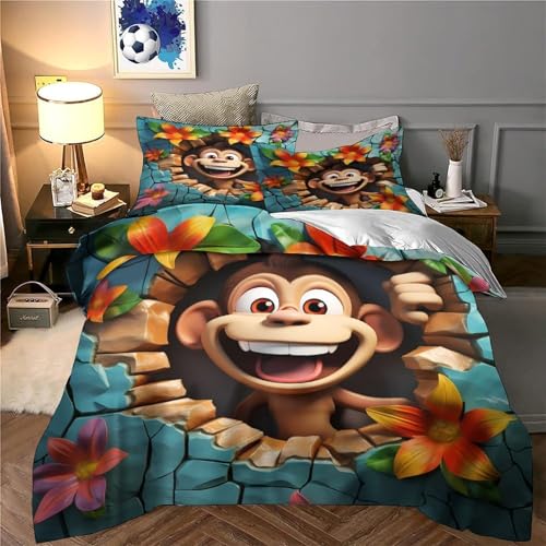 Housse de couette singe 3D microfibre 135x200 parure lit ado