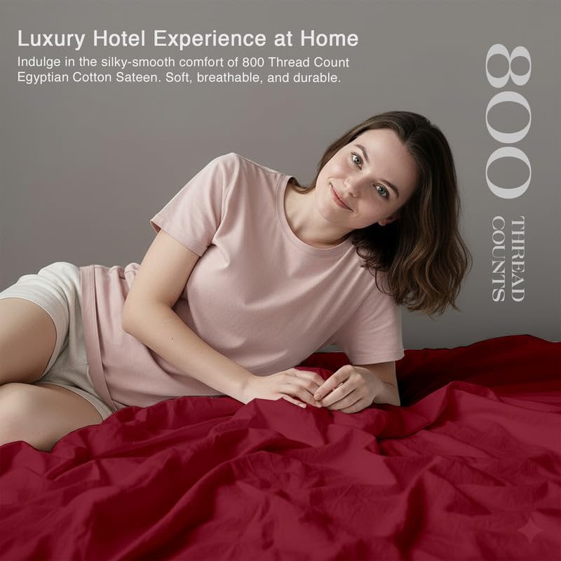 Miniatura 3 de Juego de sábanas de algodón egipcio 100 % natural de 800 hilos, se adapta a colchones de hasta 16 pulgadas de profundidad, juego de sábanas de