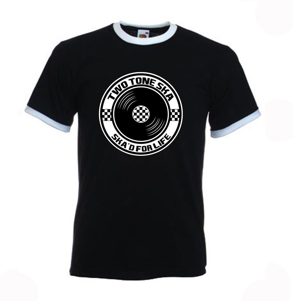 Tribal T-Shirts Men's Black Ska 2 Tone Ringer T-Shirt (Large, )
