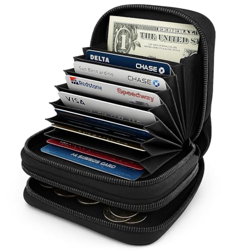 Marshal Genuine Leather Credit Card Holder Wallet Accordion Double Zipper with Id window4