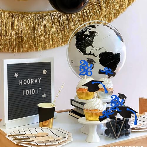 Image of 2026 Blue Glitter Graduation Cupcake Topper