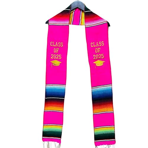 Sarape Graduation Stole with Embroider - Class of 2025, Graduation Sash, Mexican Sarape, Handmade Sash, Handmade Graduation Stole (Fuchsia Mix)