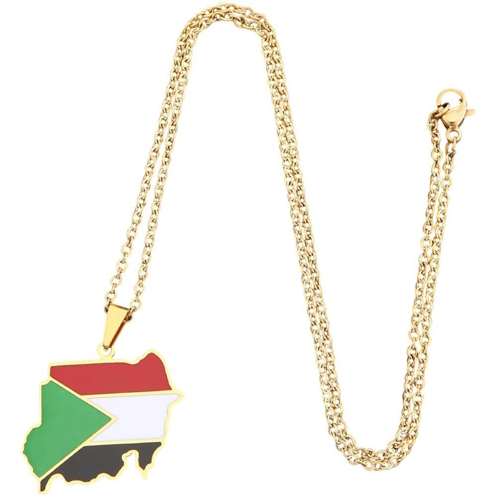 Hrippy the Republic of Sudan Map Flag Pendant Necklaces Jewelry Sudanese Flag Maps Pendant Necklace