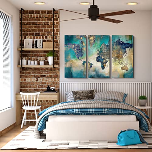 Image of Pogusmavi Canvas Wall Art for Living Room - World Map Wall Decor - Large Wall Art for Bedroom - Office Artwork - Map Wall Art 16 inchx32 inch 3 Piece Canvas Wall Art