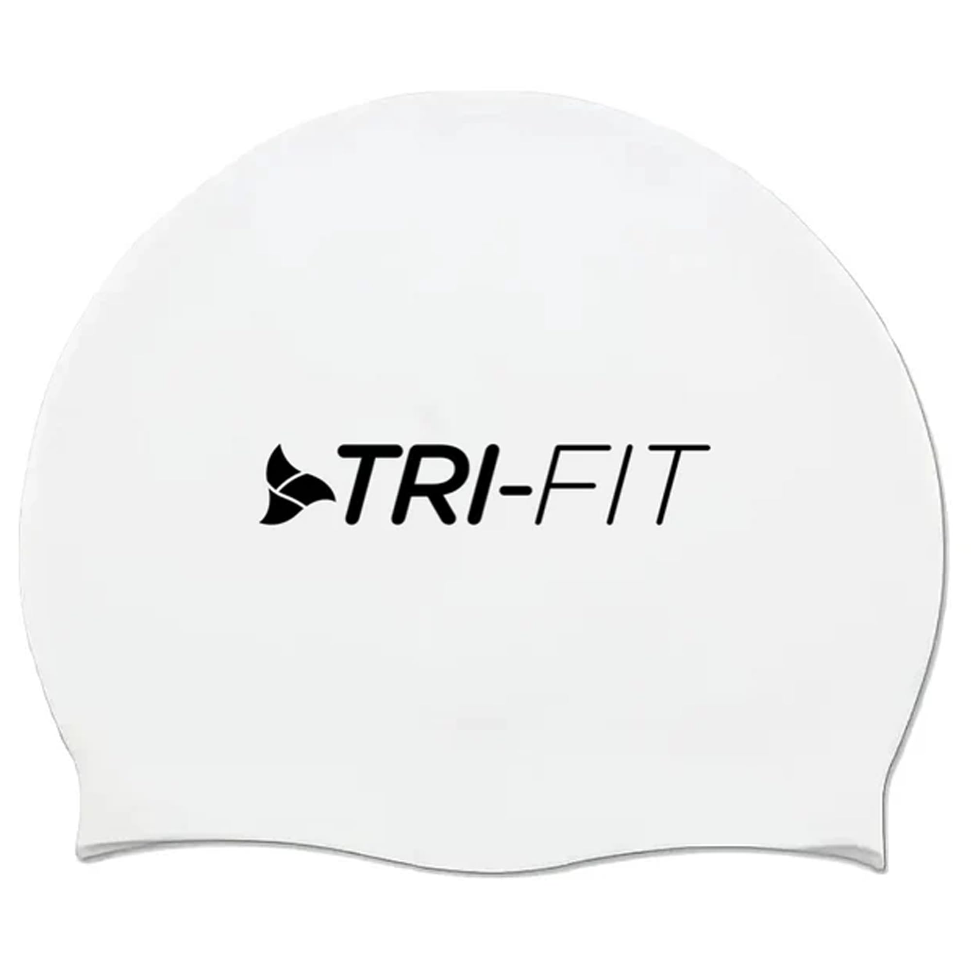 TRI-FIT Silicone Swimming Cap For Open Water | Hypoallergenic & Waterproof | Wrinkle-Free Fit | High Stretch Material For Reduced Drag | For Men & Women (White/Black Logo)