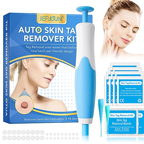Swetup Auto Skin Tag Remover Kit,Acrochordons Traitement,2 en 1 Peau Dispositif D'élimination Verrues 2-8mm pour Enlever Visage Corps Verrues,Sans Douleur,Comprend 20 Petites Patches,20 Grandes Patche Cover