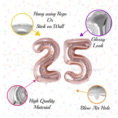 Image of Rozi Decoration Foil 16? Inch Rose Gold 25 Number Decoration | 25Th Birthday Decoration Items | 25Th Anniversary Decoration Items Kit | 25 Balloon For Birthday Pack Of 2 Pcs