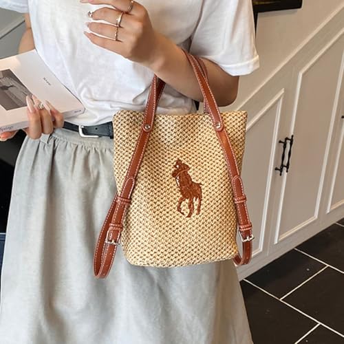 Bolso grande de playa de paja tejido para mujer miniatura 2