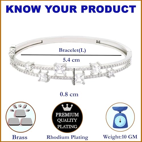 Image of ZENEME Rhodium-Plated American Diamond Studded Flower Patterned Kada Bracelet For Girls and Women
