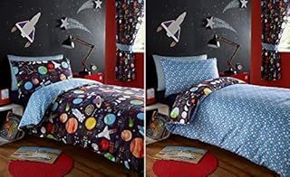 Kidz Club Planets Double Duvet Cover and 2 Pillowcase Set Bedding for Boy's Kidz Sun Mars and Moon, Polyester-Cotton, Dark Blue
