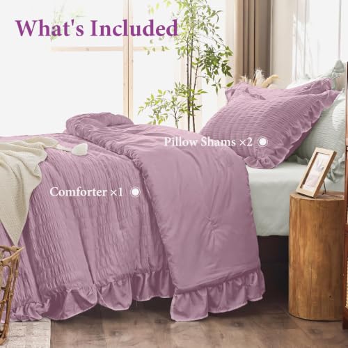 Image of JOLLYVOGUE Dusty Purple Full Comforter Set,3pcs Seersucker Comforters Full