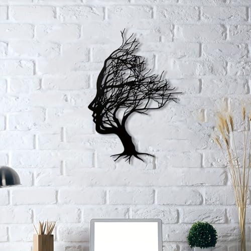 Huspox Abstract Tree Face Metal Wall Art Decor 40x28cm, Tree of Life Women Face Wall Hanging Sculpture Black - Image 6