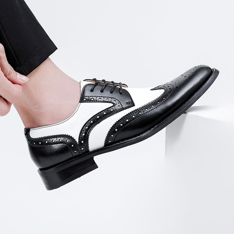 Men's Pointed Toe Business Dress Shoes Fashion Splicing Lace-up Casual Oxford Shoes Comfortable Soft Sole Rubber Wear-Resistant Work Shoes for Men3