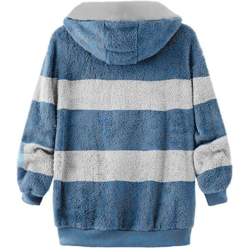 Fuzzy Fleece Jackets for Women Plus Size Hoodies Fall Winter Coats Color Block Patchwork Cardigan Coat with Pockets