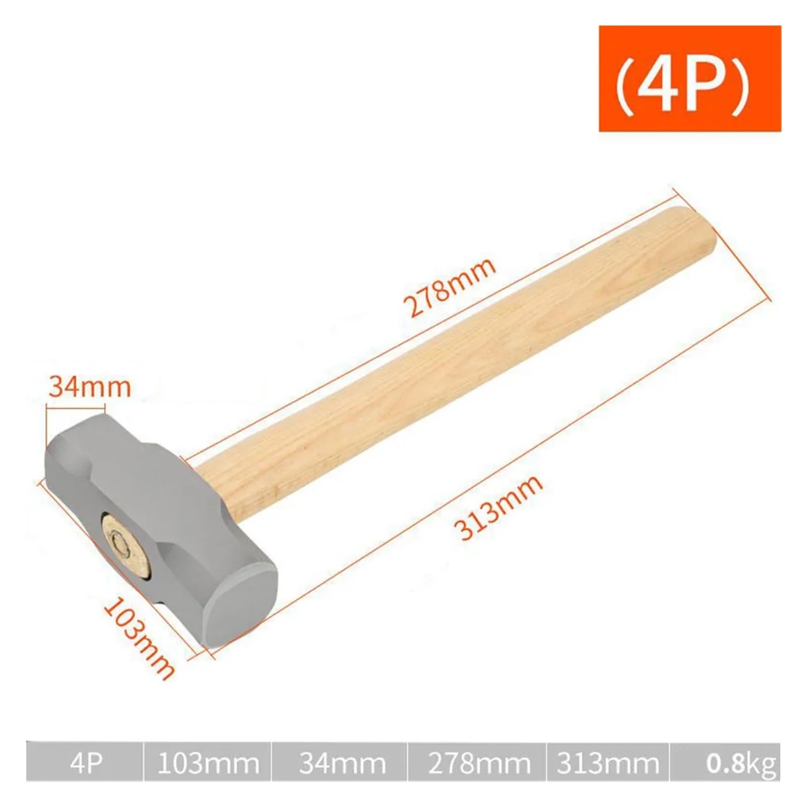 Marteau de forgeron à manche en bois robuste 1 pièce Marteau octogonal en acier forgé Tête carrée Gros marteau Marteau de maçonnerie 4LB 6LB 8LB fangzi(4p)