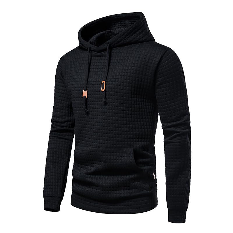 Men's Pullover Hoodies Casual Long Sleeve Hooded Sweatshirts Waffle Drawstring Hoodie with Pockets