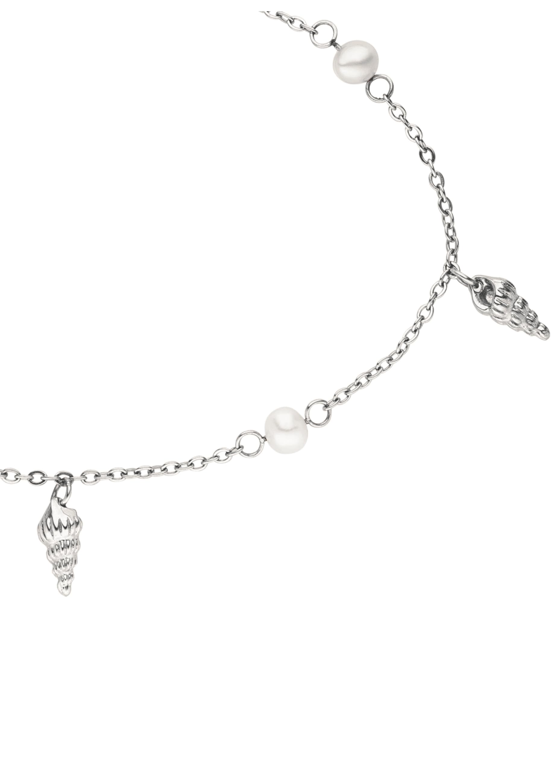 Purelei® - Cavigliera Akala da donna – Acciaio inossidabile placcato oro 18 carati / rosa/argento – Con vere perle d'acqua dolce e ciondoli a conchiglia – Regolabile 21 – 25 cm – Pedana estiva
