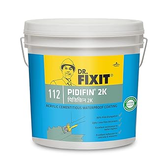 DR. FIXIT PIDIFIN 2K, Cementitious Coating, New Construction: Terrace/Roof, Bathroom and Watertank Waterproofing, 9 KG Repair: Severe Rising Water Dampness on Internal Walls, 9 kg