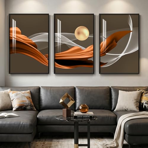 3 Piece Large Rust Tone Abstract Wall Art