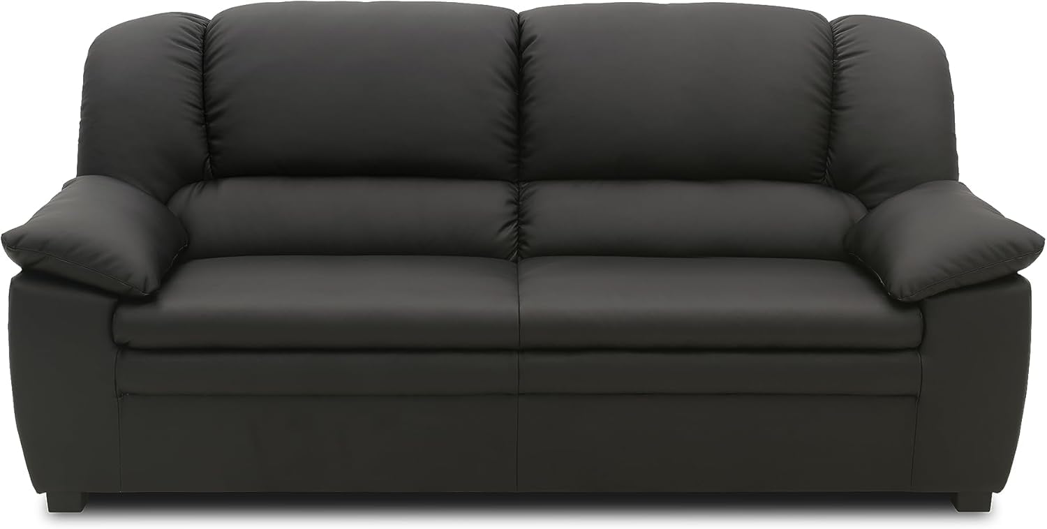 DOMO. collection Sofa Ambato, Leder-Optik, Schwarz | 3 Sitzer mit klassischem Design, elegante Couch in Leder-Optik aus Kunstleder, 219 x 92 x 88 cm (BxTxH)