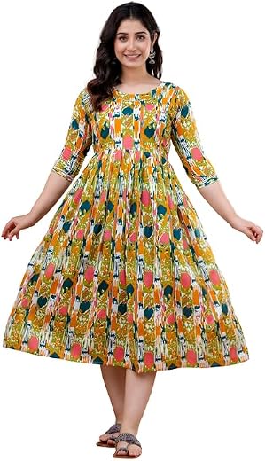 Womens Cotton Printed Feeding Maternity Anarkali Kurta for Pregnancy