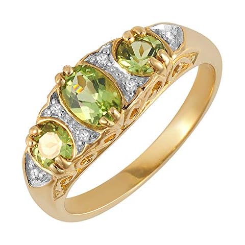 9ct Yellow gold Peridot and Diamond Ring - Size N Cover