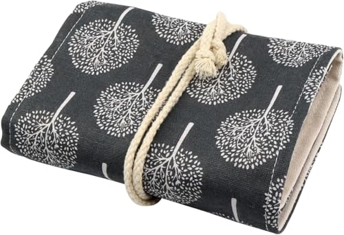 Image of Canvas Pencil Wrap Case, 48 Holes Colored Pencil Roll Holder Storage Pouch for Office (72 Holes, Grey)
