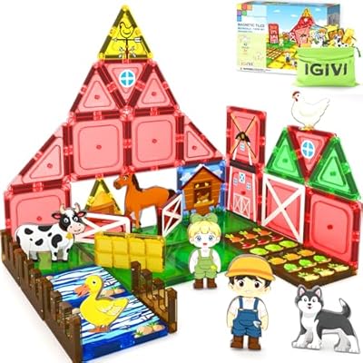 IGIVI 42PCS Magnetic Tiles Farm Animals Toddler...