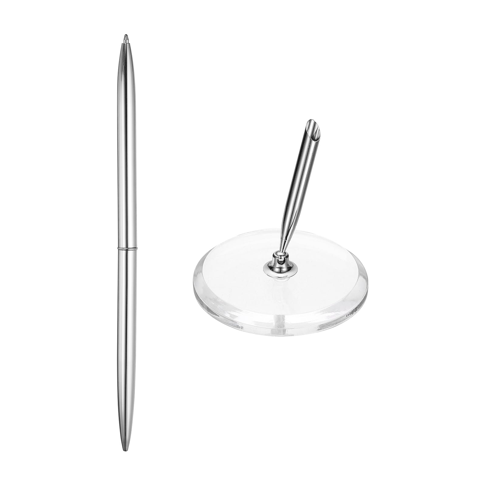 PATIKIL Wedding Pens, Guest Book Pen Set with Acrylic Round Base Stand for Wedding Reception Guest Sign in Ceremony Engagement, Silver