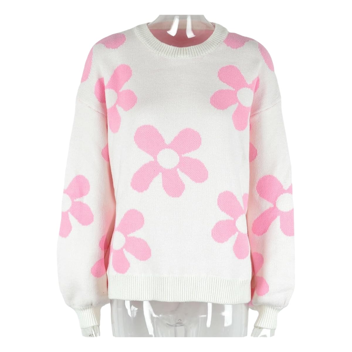 Maglione da Donna Carino, Pullover Ampio Lavorato A Maglia con Scollo Tondo, Maniche Lunghe-Bianco-l