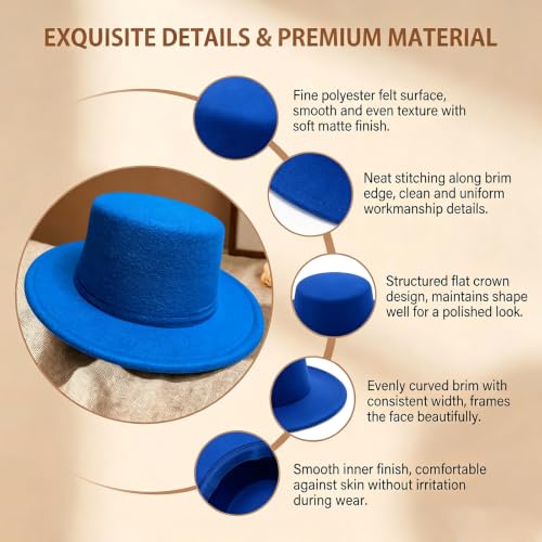 Image of Fedora Flat Hat Classic Wide Brim Cap Panama Style Jazz Hat for Wedding Party Talent Performance Xmas Gift Unisex