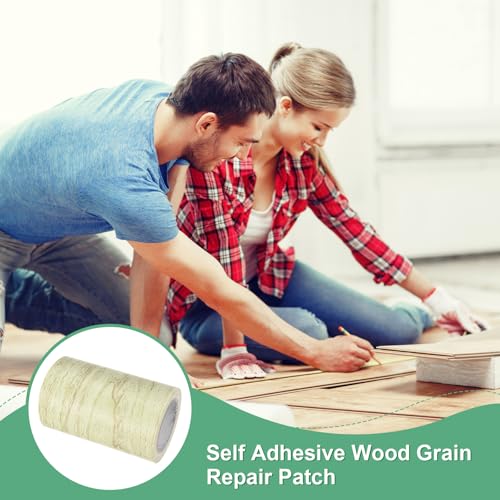 Image of M METERXITY 1-Roll Wood Grain Repair Tape, 3.15in x 15ft Textured Realistic Self-Adhesive Wood Floor Tape Contact Paper for Furniture /Floors /Home [Light Gray Pine]