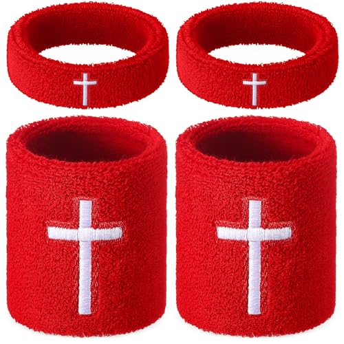 Image of Soulchen 4 pcs Cross Bicep Bands Wrist Bands Christian Arm Sweat Wristbands Absorbent Armband for Men Women Football Baseball Players Sports Activities Supplies