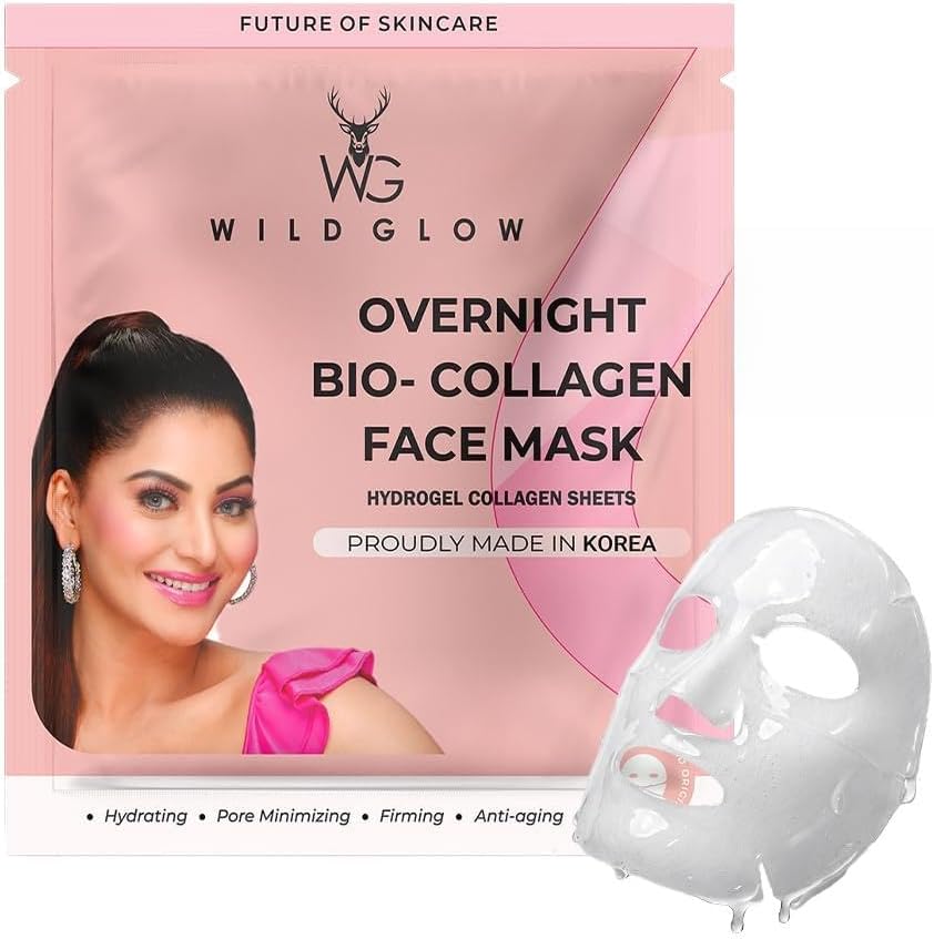 WILDGLOW Korean Glass Skin Bio-Collagen Overnight Face Mask for Deep Hydration, Pigmentation, Anti-Aging & Pore Minimizing | Hyaluronic Acid, Niacinamide, Vitamin E & Centella | Pack of 4