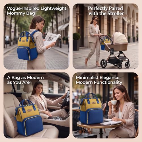 Image of StarAndDaisy Diaper Bag for Mothers for Travel / 30L Lightweight Maternity Bag with 3 Insulated Bottle Pockets /Baby Bag for Mother Travel & Diaper Bag for Baby - Blue Yellow