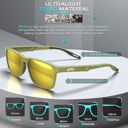 ATTCL Rectangular Polarized Sunglasses for Men Women Driving Fishing Hiking UV400 Ultra‑Light TR90 Sun Glasses3