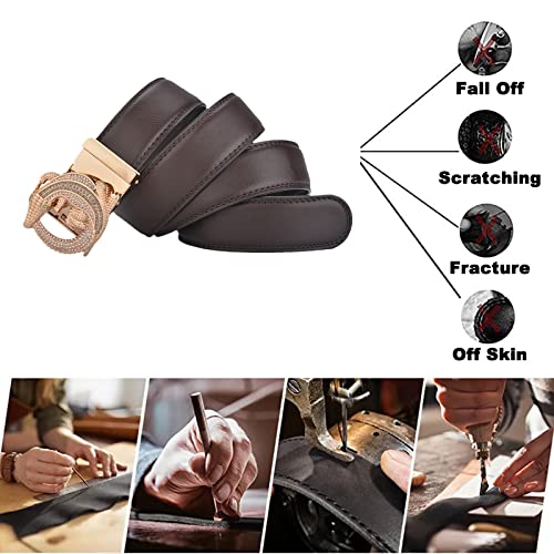 Men's Leather Ratchet Belt - Slide Automatic Rhinestone Gold Buckle Adjustable For Jeans, Suits & Work3