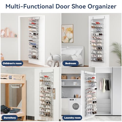 Image of Whitmor 36 Pair Over The Door Shoe Organizer, 12 Tier Hanging Shoe Organizer, Heavy Duty Metal & Mesh Shoe Holder, Hanging Shoe Rack for Closet Organizer & Storage, 74 inchH x 21.7 inchW x 7.5 inchD, Grey